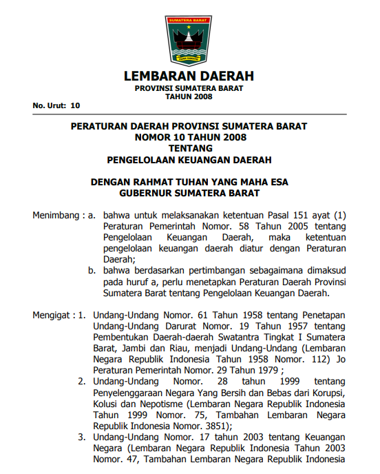 Pedoman Pengelolaan Keuangan Pemerintah Provinsi Sumatera Barat
